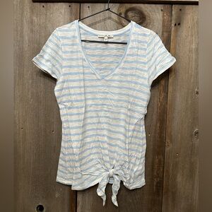 NWOT One Eleven V-neck Knot Front Top Cream Blue Stripe Size Medium Women's